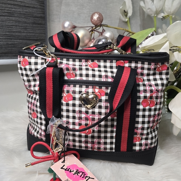 Betsey Johnson Handbags - BETSEY JOHNSON CHERRY AND CHECK Crossbody Hand BAG.Brand new